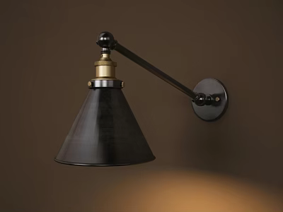Vintage Industrial Wall Sconce With Conical Black Shade And Metal Arm 3d model