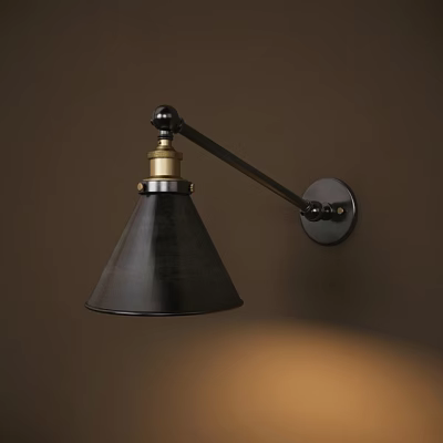 Vintage Industrial Wall Sconce With Conical Black Shade And Metal Arm 3d model