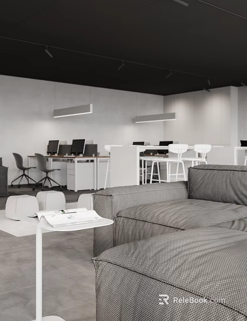 Modern Public Office Space With Desks Sofas And Computers 3d model