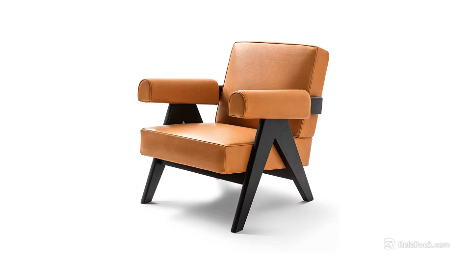 Stylish Orange Leather Single Sofa with Black Frame and Modern Design 3d model 