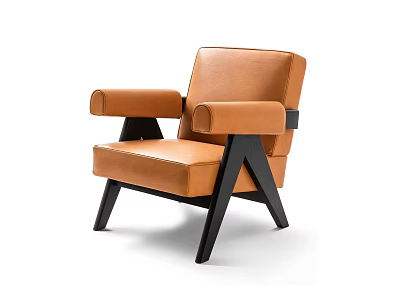 Stylish Orange Leather Single Sofa with Black Frame and Modern Design 3d model