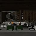 Modern Living Room Interior With Dark Wooden Staircase Green Plants Sofa Chairs And Bookshelves