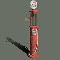 Red Vintage Industrial Fuel Pump with Glass Cylinder Mobilgas Logo and Hose