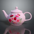 Pink Floral Teapot With Colorful Flower Patterns For Household Decorative Use