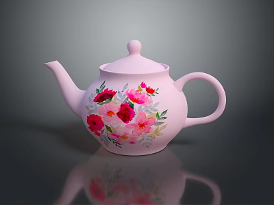 Pink Floral Teapot With Colorful Flower Patterns For Household Decorative Use 3d model