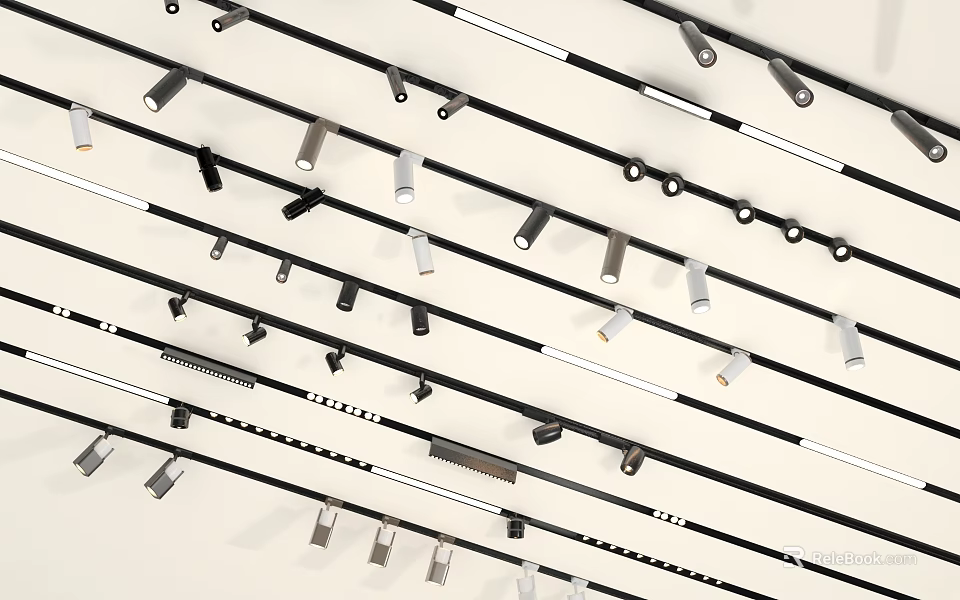Modern Downlights And Spotlights On Track System For Home Lighting Design 3d model 