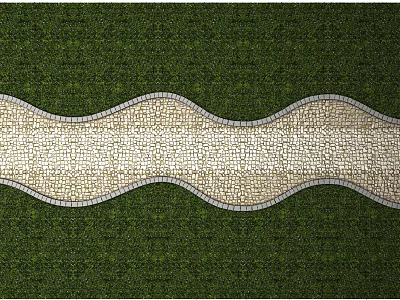 Garden Ground Design With Wavy Stone Pathway And Lush Green Grass 3d model