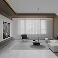 Modern Living Dining Room Interior With TV Wall Coffee Table Striped Rug And Wooden Elements