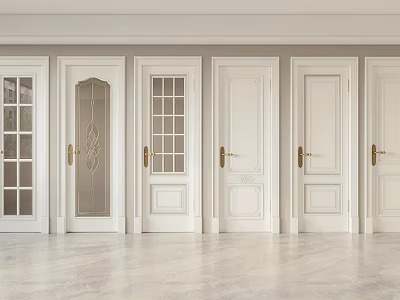 White Hinged Doors With Various Design Patterns In Modern Interior Space 3d model