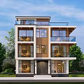 Modern Detached Villa With Multiple Floors Large Windows Balconies And Lush Greenery Surroundings