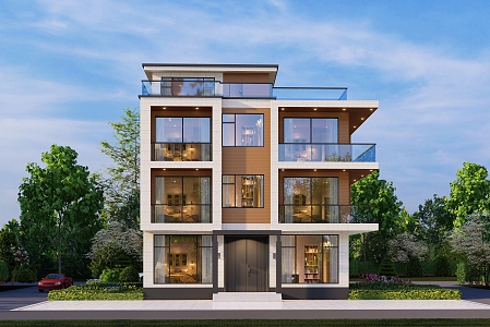 Modern single-family villa Simple four-storey single-family villa Architectural appearance 3d model