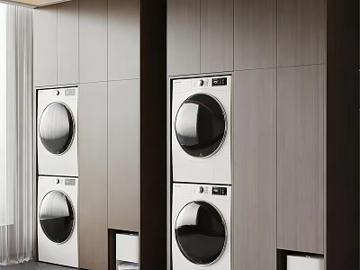 Modern Balcony Cabinet Design With Stacked Washing Machine And Dryer For Efficient Storage 3d model