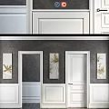 Modern Interior Design With White Doors Gray Wall And Leaf Decorative Artworks 3d model