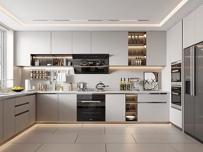 Modern Kitchen Interior Design With White Cabinets Stainless Steel Appliances And Countertop 3d model