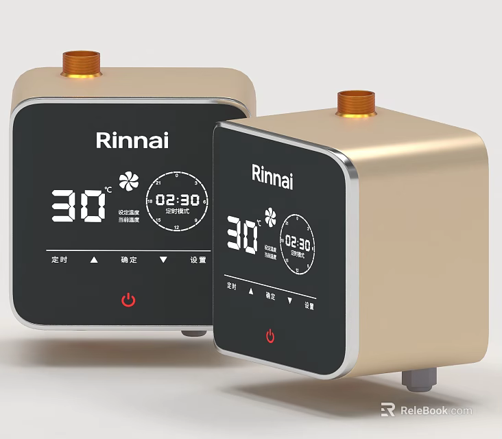 Rinnai Household Appliances with Digital Display Showing 30 Degrees Time Golden Black Compact Design 3d model 