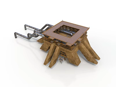 Industrial Mechanical Structure With Square Grid Top Support Legs And Metal Pipes 3d model