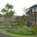 Traditional Japanese Garden Landscape With Wooden Pavilion Red Maple Stone Pathways Pruned Shrubs Bamboo Fence