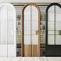 Modern Arched Casement Doors in White Wooden Black with Glass Panels and Vertical Slats