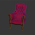 Red Single Sofa With Wooden Arms Button Tufted Backrest And Wooden Legs