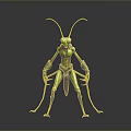 Anthropomorphic Praying Mantis 3D Character Model With Green Exoskeleton And Long Antennae