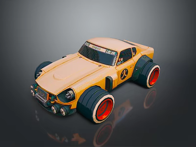 Cartoon Style Toy Car With Yellow Body Large Black Tires Red Rims And Number 53 3d model