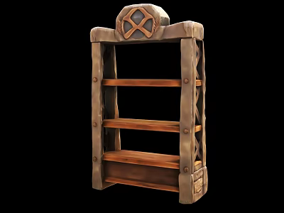 Game Movie Character Wooden Shelf With Decorative Top And Multiple Shelves 3d model