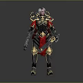 Game Movie Warrior Character With White Hair Ornate Armor Gold Red Accents And Weapons