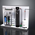 Industrial Processing Equipment System With Black White Tanks Pipes Valves And Control Panel