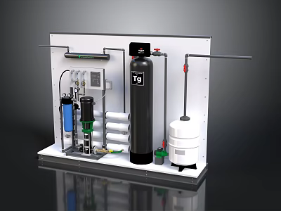 Industrial Processing Equipment System With Black White Tanks Pipes Valves And Control Panel 3d model