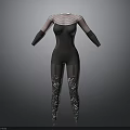 Fashionable Tight Fitting Bodysuit With Sheer Mesh Sleeves And Decorative Leg Patterns