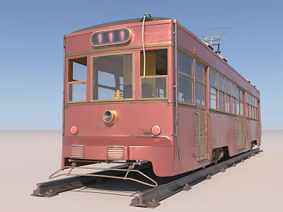 Vintage Red Tram With Classic Front Design And Large Windows On Tracks 3d model