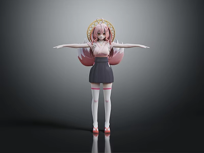 3D Render Pink Haired Anime Female Character With Golden Headdress And Mythical Creature Features 3d model