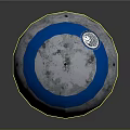 Metallic Sphere With Silver Surface And Blue Horizontal Stripes Featuring Circular Components
