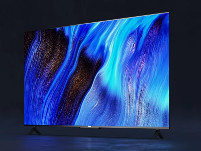 Modern Large Screen TV With Dynamic Blue Flowing Texture Display And Metal Stand 3d model