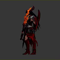 Woman With Long Hair Horns And Red Wings Holding Flaming Weapon In Red Black Outfit