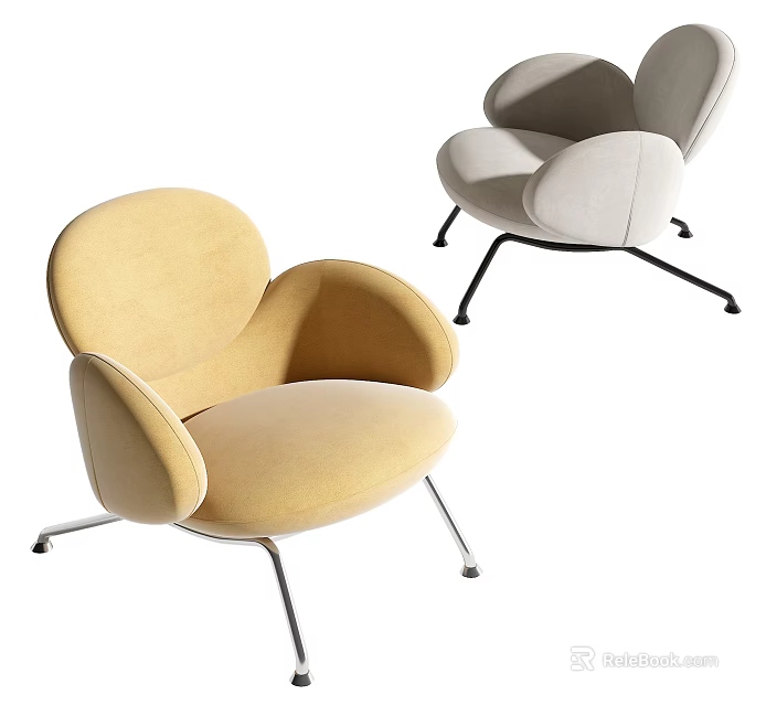 Modern Accent Chairs With Curved Backrest Armrests And Metal Legs In Yellow Light Gray 3d model 