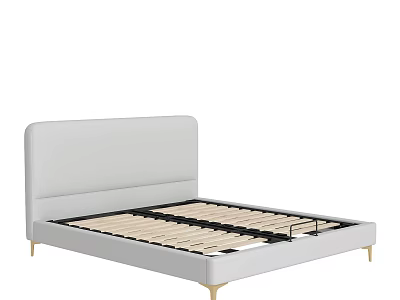 Modern Upholstered Double Bed With Light Gray Headboard White Frame And Gold Legs 3d model