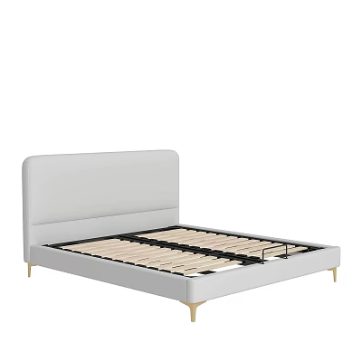 Modern Upholstered Double Bed With Light Gray Headboard White Frame And Gold Legs 3d model