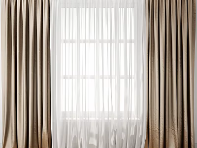 Stylish Beige Curtains And White Sheer Drapes For Home Window Decoration 3d model