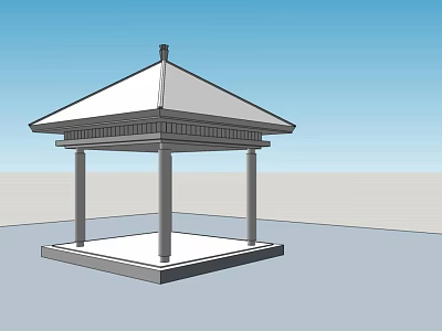 Outdoor Gazebo 3D Model With White Roof And Gray Pillars Square Base Blue Sky Background 3d model
