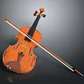 Classic Handmade Wooden Violin With Long Bow On Dark Gray Surface