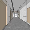 Modern Elevator Hallway With Light Colored Walls Gray Tile Floor And Ceiling Lights 3d model