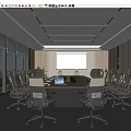 Modern Spacious Conference Room Interior With Long Table Office Chairs And Projector Screen 3d model