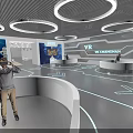 Modern VR Experience Center With People Using Headsets And Display Stands 3d model