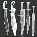 Different Types of Bladed Weapons Featuring Ornate Handles and Leather Sheaths