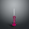 Industrial Landscape With Pink Mechanical Structure Long Poles And Gray Background