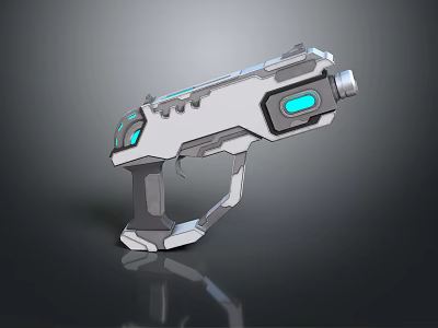 Futuristic Sci Fi Weapon With White Gray Body And Blue Glowing Accents 3d model