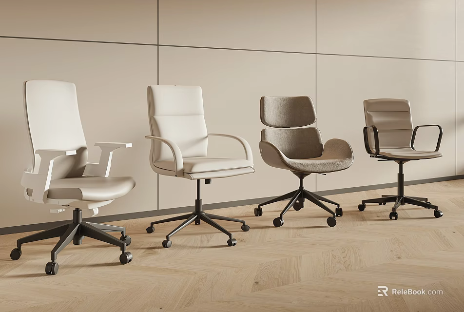 Modern Office Chairs With Various Designs And Wheels For Comfortable Office Interior Use 3d model 