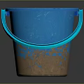 Blue Plastic Bucket With Blue Handle And Brown Stains On Bottom 3d model