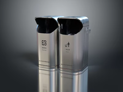 Stainless Steel Dual Trash Bins With Recycling Icons For Public Facilities 3d model